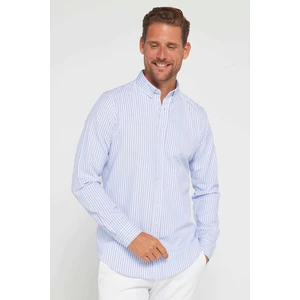 Slim Fit Uzun Kol Çizgili Yaka Düğmeli Erkek Gömlek