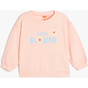 Sweatshirt Uzun Kollu Çiçek Baskılı Bisiklet Yaka Şardonlu Pamuklu