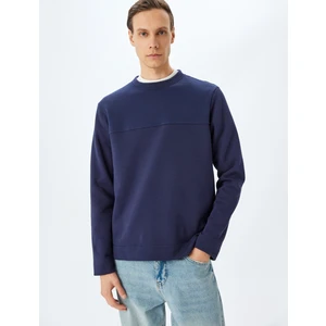 Dikiş Detaylı Şardonlu Pamuklu Bisiklet Yaka Sweatshirt