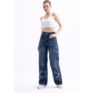 2424 Kadın Yıldız Detaylı Baggy Jeans Kot Denim Pantolon