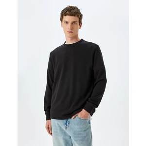 Pamuk Karışımlı Dokulu Basic Bisiklet Yaka Sweatshirt