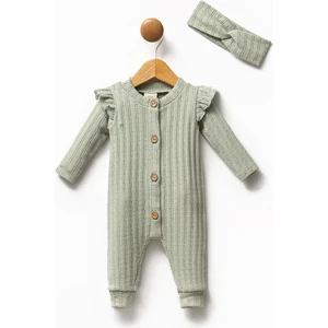 Kız Çocuk Pamuklu Uzun Kollu Bandanalı Önden Düğmeli Tulum