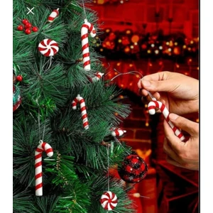 Deniz Party Store Yılbaşı 6 Lı Plastik Baston Ağaç Süsü 9 cm Beyaz Kırmızı