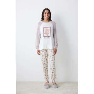 Bearlerina Printed Ekru Pantolon