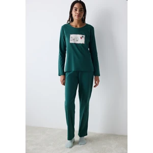 Postcard Koyu Yeşil Pantolon Pijama Takımı