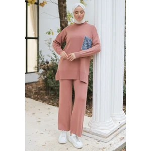Inci Cep Tunik Pantolon Ikili Triko Takım 1236 - Gül Kurusu