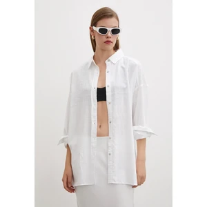 Never More Oversize Keten Gömlek Beyaz