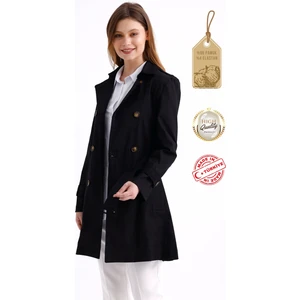 Esnek Pamuk Gabardin Kısa (80CM) Omuz Apoletli Kemerli Kadın Trençkot 1120