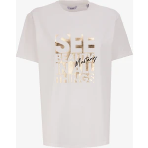 Bisiklet Yaka Baskılı Ekru Kadın T-Shirt M4WL-TST-1094