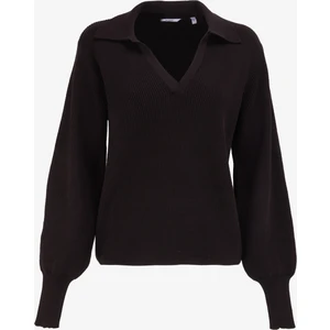 Polo Yaka Normal Düz Siyah Kazak Kadın M4WL-KZK-1914