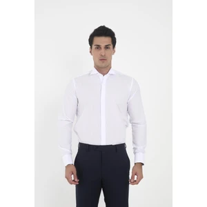 Beyaz Ata Yaka Damatlık Slim Fit Gömlek ( Kol Düğmesi Hediye ) L