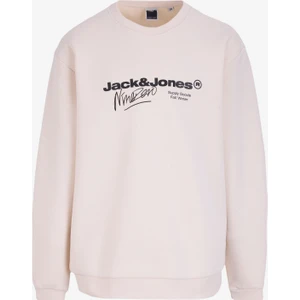 Jack & Jones Bisiklet Yaka Ekru Erkek Sweatshırt Exc 12275174_JCOTABI Sweat Crew Nec