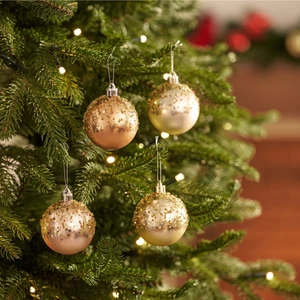 New Year Yılbaşı 4'lü Set Top Ağaç Süsü Pembe ve Gold 6 cm