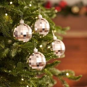 New Year Yılbaşı 2'li Set Disko Topu Ağaç Süsü Silver 8 cm