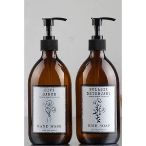 EA Home Concept Amber Renk 2'li Sıvı Sabun ve Bulaşık Sabunu Şişesi Cam Şişe 500 ml
