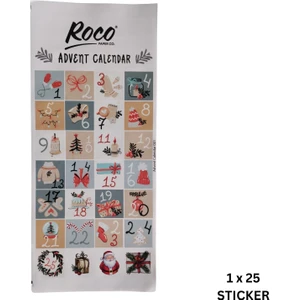 Roco Paper Co. Yılbaşı Advent Takvimi Sticker Seti- 24 Adet Çıkartma, Yeniyıl Hediye Paket Süsleme Etiketleri