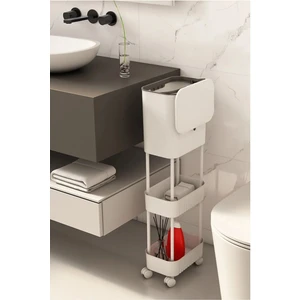 15 Litre Çift Raf Üniteli Tekerlekli Fonksiyonel Kapaklı Banyo ve Mutfak Çöp Kovası