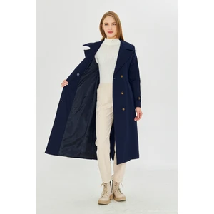 %100 Pamuk Ekstra Uzun (120CM) Kruvaze Kadın Trençkot 1121