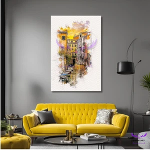 Abart Art Tekli Dikey Kanvas Modern Salon Tablosu Sulu Boya Venedik Sokağı