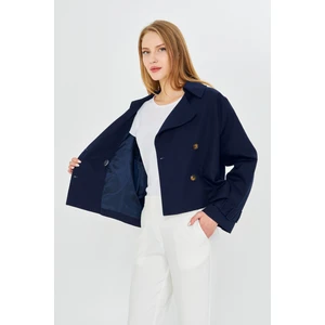 %100 Pamuk Gabardin Astarlı Oversize Geniş Kalıp Kadın Crop Kısa Trençkot 1122