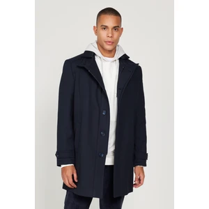 ALTINYILDIZ CLASSICS Erkek Lacivert Standart Fit Normal Kesim Dik Yaka Yünlü Desenli Kaban