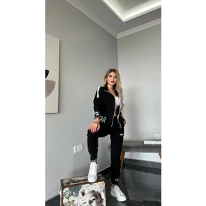 MİMİ LUXURY WEAR Kadın Fermuarlı Alt Üst Eşofman Takımı Nakışlı 2 Iplik Likra 390