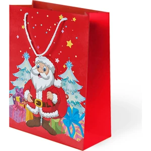 Yılbaşı Noel Baba Lüks Karton Çanta  Kırmızı 25x30 Cm 1 Adet