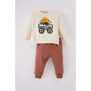 Erkek Bebek 2'li Takım Araç Baskılı Sweatshirt Beli Lastikli Eşofman Altı D7654A524WN