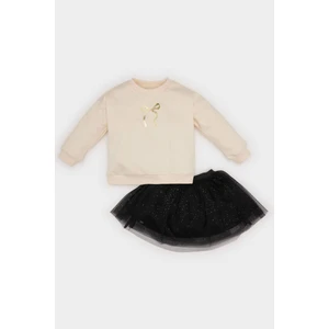 Kız Bebek 2'li Takım Bisiklet Yaka Parlak Baskılı Sweatshirt Tütü Etek D7255A524WN