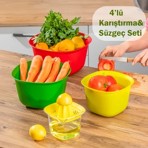 74-1 Renkli Hazırlık Seti Süzgeç Seti Süzgeçli Karıştırma Kasesi Kase Takımı Limon Sıkacağı Seti