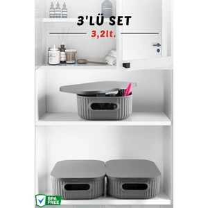 Nandy Home 3'Lü Set Çok Amaçlı Dekoratif Düzenleyici Depolama Kutusu 3,2lt