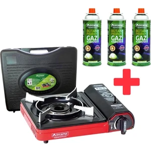 Portatif Kamp Ocağı Kırmızı CK-505 + 3 Orcamp 227 Gram Gaz Kartuşu