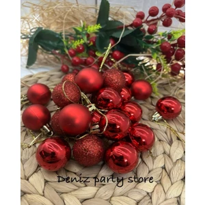 Deniz Party Store 24 Adet  Yılbaşı Ağaç Süsü Cici Top  3 Cm