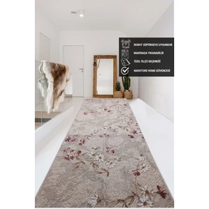 Nar Store Home Elit Pembe Kahve Çiçekli Kabartmalı Kaymaz Taban Yıkanabilir Kesme Yolluk Halı