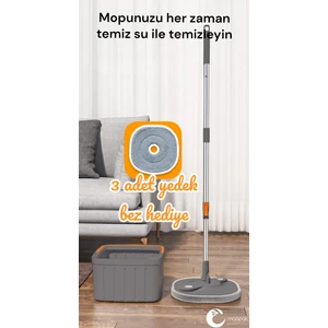 Mop Temizlik Seti Temiz&kirli Su Ayrımı Mikrofiber Kare Başlık 1 Yedek Bez Hediye