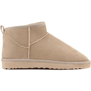 Yula Fashion Shoes Mini Bej Süet Içi Kürklü Kalın Ince Kadın Bot