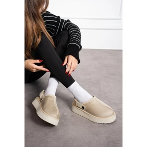 Yula Fashion Shoes Sabo Kadın Tüylü Terlik Kışlık Sandalet-Bej