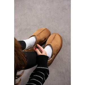 Yula Fashion Shoes Sabo Kadın Tüylü Terlik Kışlık Sandalet-Taba