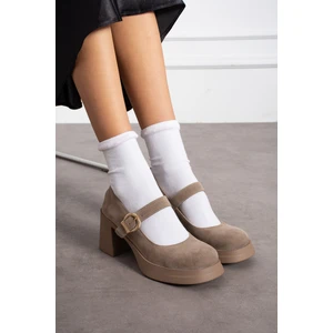 Yula Fashion Shoes Clara Kadın Mary Jane Topuklu Ayakkabı-Vizon