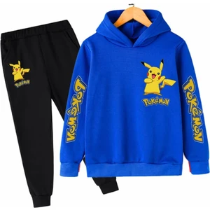 Kids Face Özel Tasarım Kapüşonlu Pokemon Baskılı Şardonlu Kışlık Erkek Çocuk Trend Eşofman Takımı
