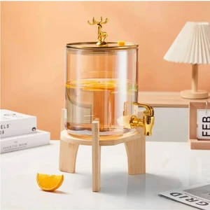 Geyik Detaylı Bambu Standlı Amber Cam Musluklu Şerbet- Meyve Suyu – Içecek- Su Sebili – 3,5 Lt
