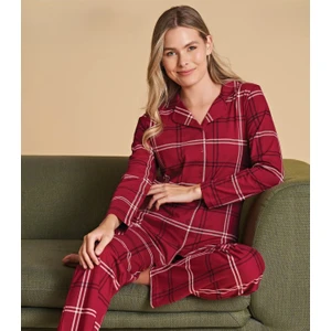Over Sleep Kadın Poleren Bordo Pijama Takım 1439