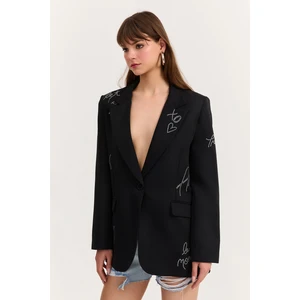 Taş Aksesuarlı Kalpli Blazer Ceket Siyah