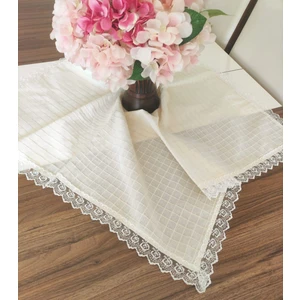 Güpürlü Buldan Işi Keten Monika Kumaş Örtü Fiskos Sehpa Masa Örtüsü 85 cm x 85 cm