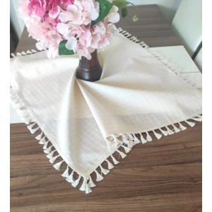 Püsküllü Buldan Işi Keten Monika Kumaş Örtü Fiskos Sehpa Masa Örtüsü 85  cm  x 85  cm