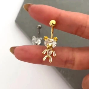 Ayıcıklı Göbek Piercingi Ayıcık Figürlü Göbek Piercing Gold