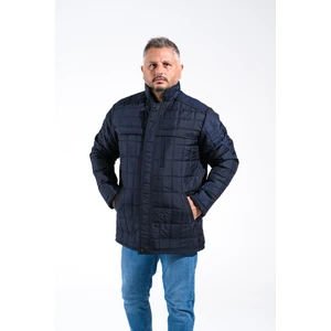 Derin Mavi Kadife Detaylı Kapitone Desenli Içi Polarlı Çok Cepli Lüx Kaban