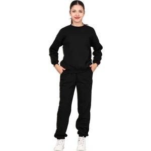 ERDEM KIDS Kız-Erkek Çocuk Paçası Lastikli 3 Iplik Şardonlu Içi Pamuklu Basic Bisiklet Yaka Eşofman Takımı