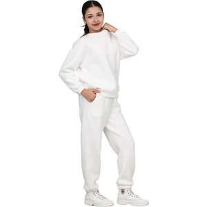 ERDEM KIDS Kız-Erkek Çocuk Paçası Lastikli 3 Iplik Şardonlu Içi Pamuklu Basic Bisiklet Yaka Eşofman Takımı