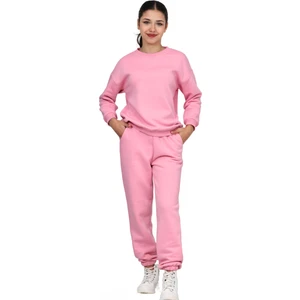 ERDEM KIDS Kız Çocuk Paçası Lastikli 3 Iplik Şardonlu Içi Pamuklu Basic Bisiklet Yaka Eşofman Takımı